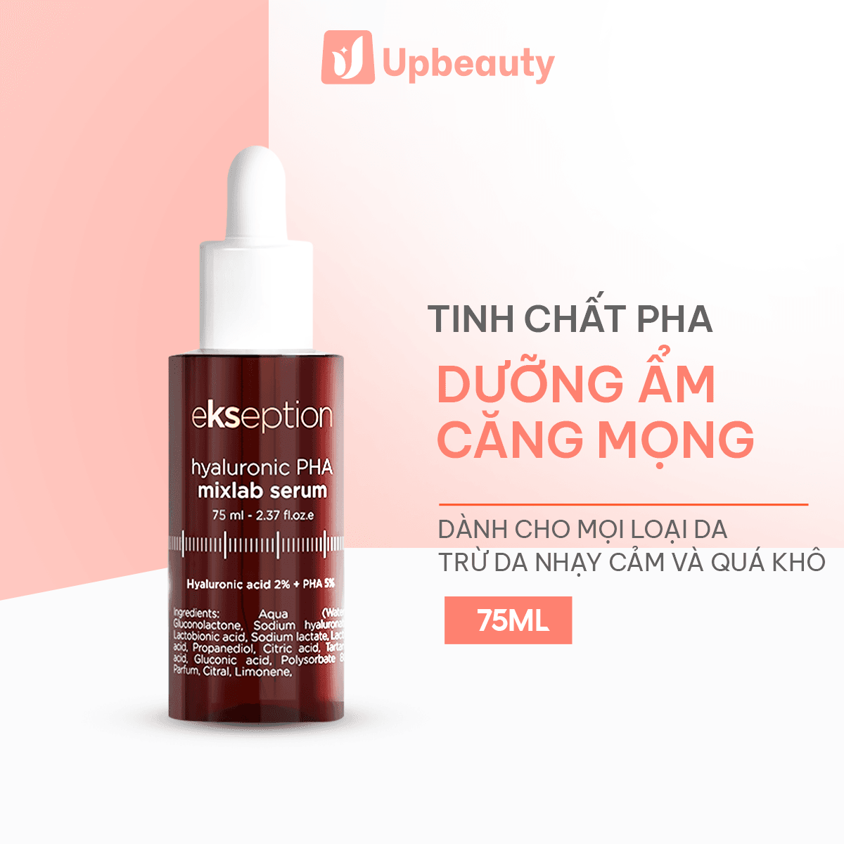 Serum Ekseption Hyaluronic PHA 75ml dưỡng ẩm da, giúp da sáng và căng mọng