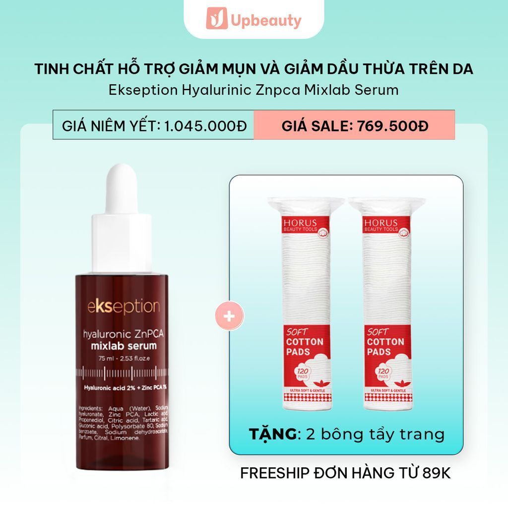 Serum Ekseption Kẽm ZNPCA Hyaluronic Mixlab 75ml hỗ trợ kiểm soát dầu nhờn, dưỡng ẩm cho da mịn màng