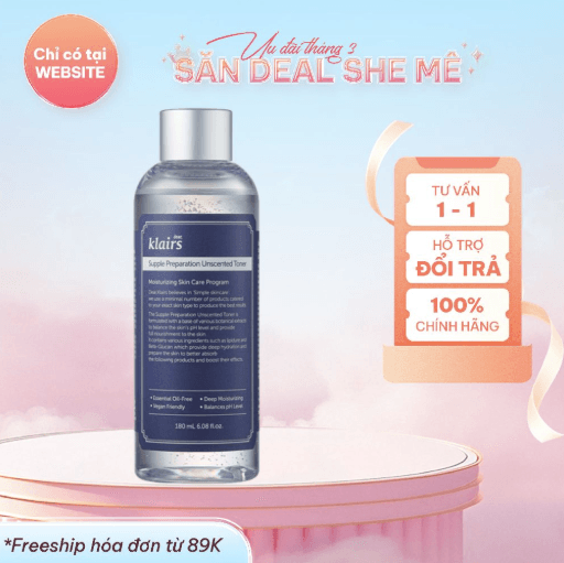 Nước Hoa Hồng Klairs Supple Preparation Unscented Toner Dưỡng Ẩm Sâu, Làm Dịu Da 180ml