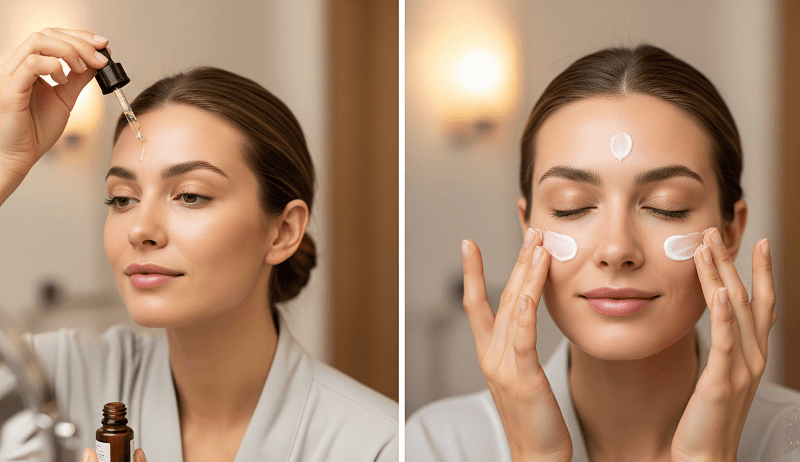 Câu trả lời là: Luôn bôi SERUM trước, KEM DƯỠNG ẨM sau.
