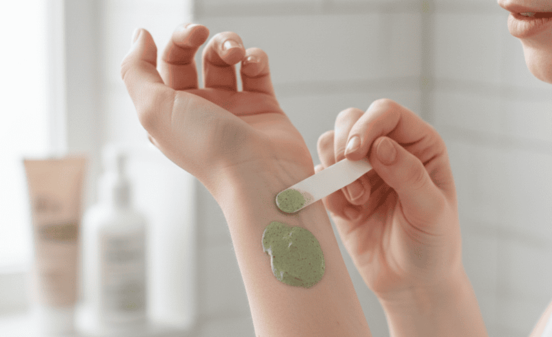 Trước khi đắp bất kỳ loại mặt nạ Matcha nào lên toàn bộ khuôn mặt, bạn luôn thử nghiệm trên một vùng da nhỏ (ví dụ: sau tai hoặc vùng quai hàm) trong 10-15 phút.