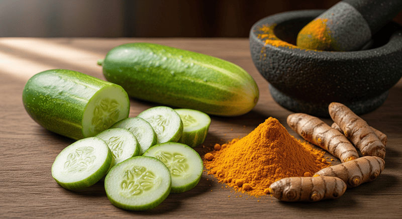 Mặt nạ dưa chuột và tinh bột nghệ