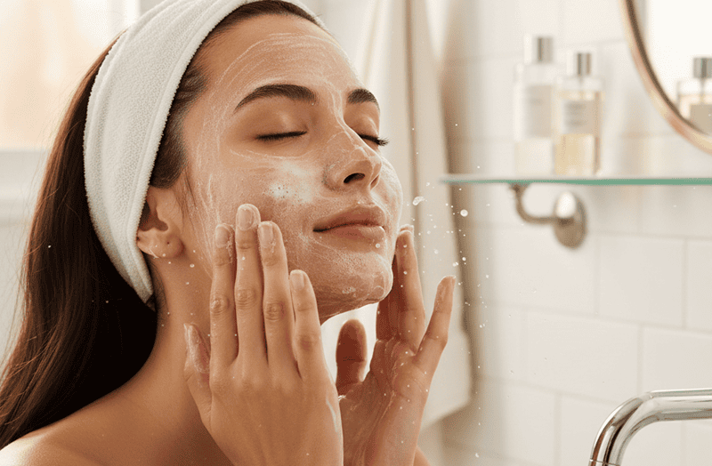 Bước 1: Rửa mặt bằng sữa rửa mặt thông thường (Làm sạch cơ bản)