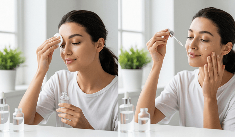 Thứ tự chuẩn là Toner luôn được sử dụng TRƯỚC serum.