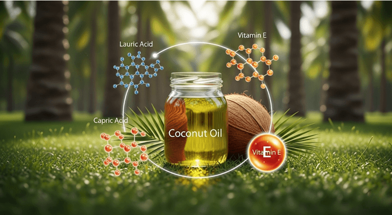 Dầu dừa từ lâu đã được xem là “liều thuốc tự nhiên” giúp cải thiện hiệu quả tình trạng nứt gót chân nhờ vào bảng thành phần giàu dưỡng chất và đặc tính sinh học đặc biệt