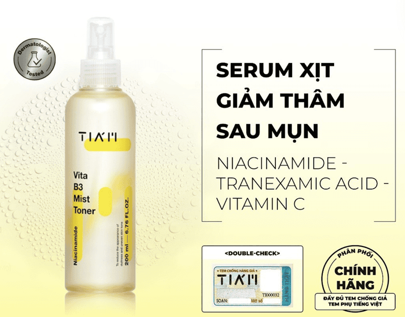 Tiam Vita B3 Mist Toner được thiết kế dưới dạng xịt phun sương tiện lợi, mang lại cảm giác tươi mát cho làn da