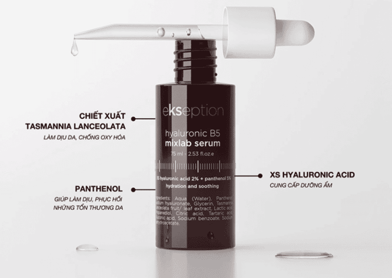 Công thức của Serum Ekseption Hyaluronic B5 Mixlab được xây dựng dựa trên nguyên tắc tối giản nhưng hiệu quả