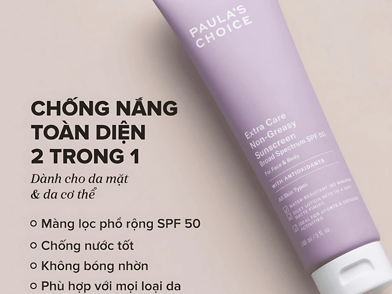 Extra Care Non-Greasy SPF50 là kem chống nắng phổ rộng có kết cấu nhẹ, không nhờn rít, phù hợp cho da hỗn hợp, da dầu và da nhạy cảm