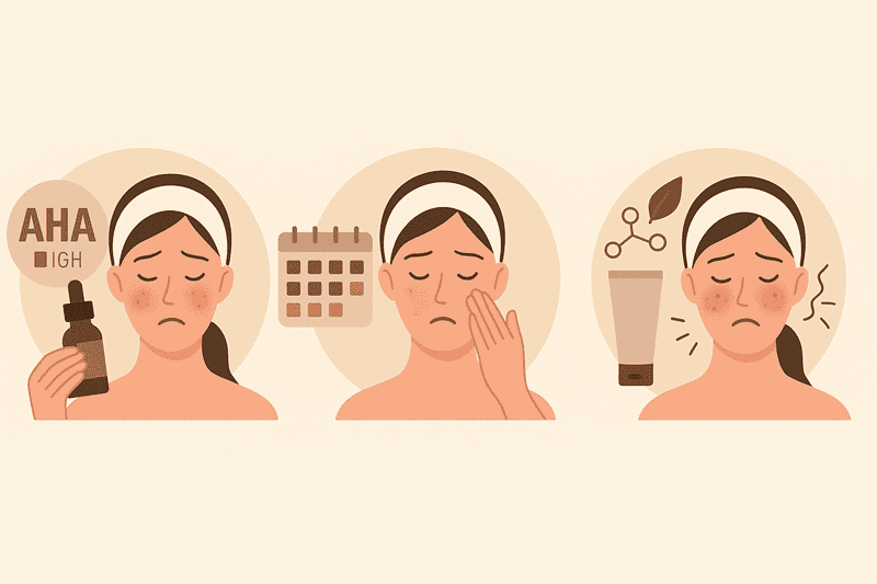 Việc bắt đầu với nồng độ AHA cao có thể khiến da không kịp thích nghi, gây ra hiện tượng đỏ, ngứa hoặc sưng