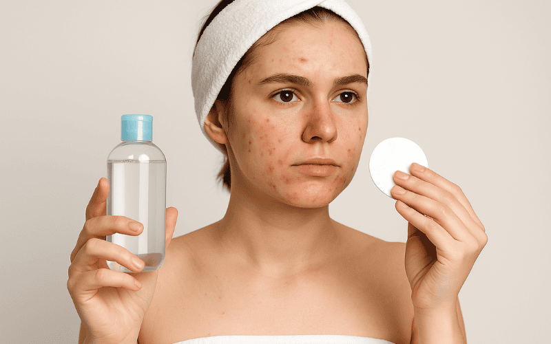 Nếu da còn sưng đỏ hoặc rỉ dịch, bạn không nên dùng nước tẩy trang ngay vì lúc này da đang rất nhạy cảm