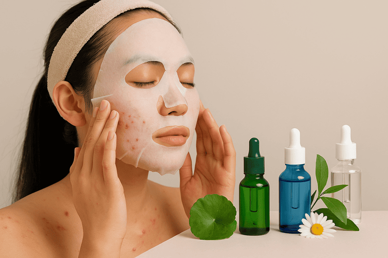 Mặt nạ giấy có khả năng làm dịu tức thì các nốt mụn đang sưng đỏ, giảm cảm giác khó chịu và kiểm soát viêm nhiễm