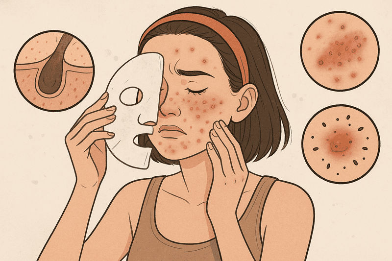 Việc đắp mặt nạ lên vùng da có mụn mủ hoặc các nốt mụn có vết thương hở sẽ vô tình tạo môi trường ẩm ướt, lý tưởng cho vi khuẩn từ vùng mụn này lây lan sang các vùng da khỏe mạnh khác