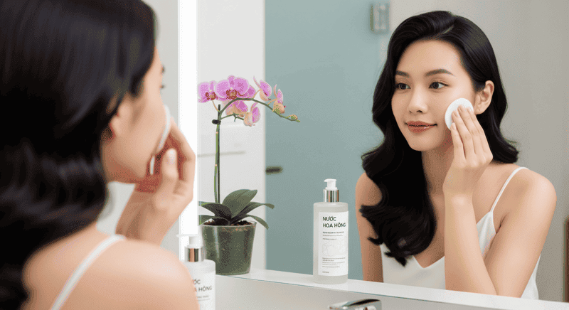 Thoa lớp toner mỏng để cấp ẩm nhanh và cân bằng sau khi đã làm sạch da