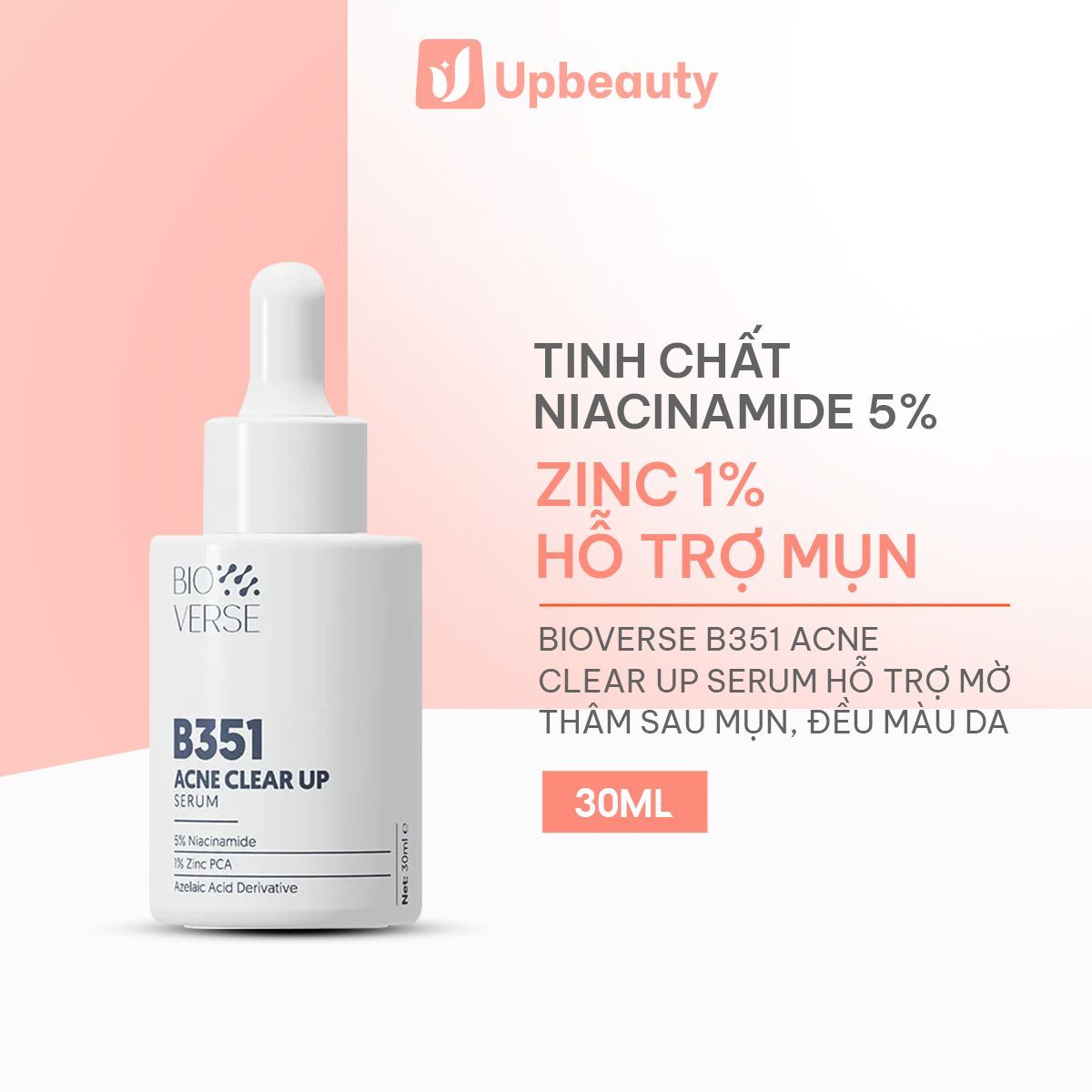 Tinh Chất Hỗ Trợ Giảm Mụn Bioverse B351 Acne Clear Up Serum Kiềm Dầu, Cải Thiện Thâm Mụn 30ml
