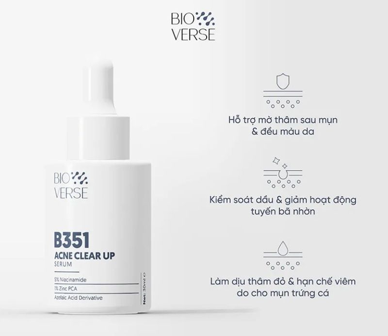 Bioverse B351 Acne Clear Up Serum rất phù hợp với những làn da đang gặp tình trạng mụn, thâm và đổ dầu nhiều