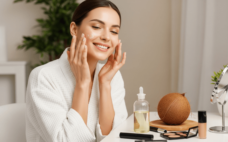 Cách bôi dầu dừa trước khi trang điểm dưỡng ẩm cho làn da
