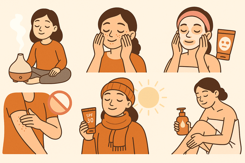 Ngoài các bước chăm sóc cơ bản, một số thói quen và lưu ý nhỏ trong sinh hoạt hàng ngày cũng góp phần quan trọng để làn da luôn khỏe mạnh trong suốt mùa đông