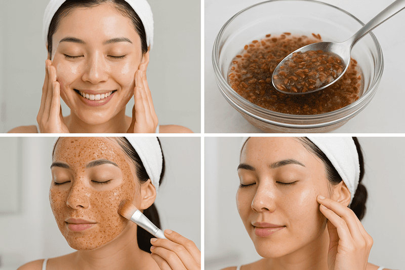 Dùng cọ hoặc tay sạch thoa đều lớp mặt nạ hạt ngũ hoa lên da, tránh vùng mắt và môi