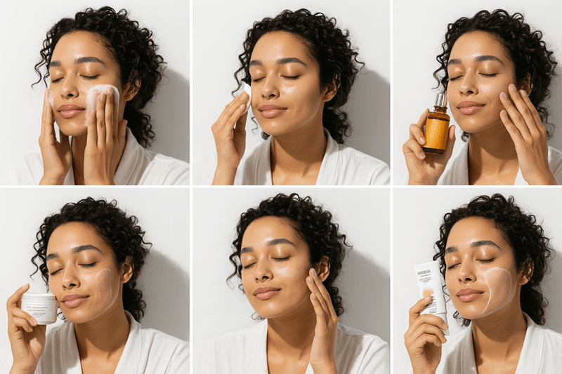 Bạn nhỏ serum ra lòng bàn tay, vỗ nhẹ hoặc thoa đều lên mặt theo chiều từ trong ra ngoài