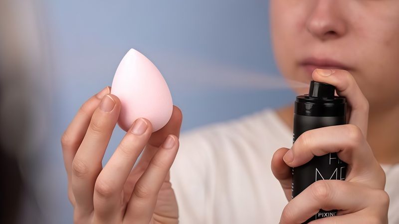 hi làm ẩm mút trang điểm bằng xịt khoáng trước khi tán kem nền hoặc kem che khuyết điểm, bạn sẽ nhận thấy việc tán sản phẩm trở nên mượt mà hơn