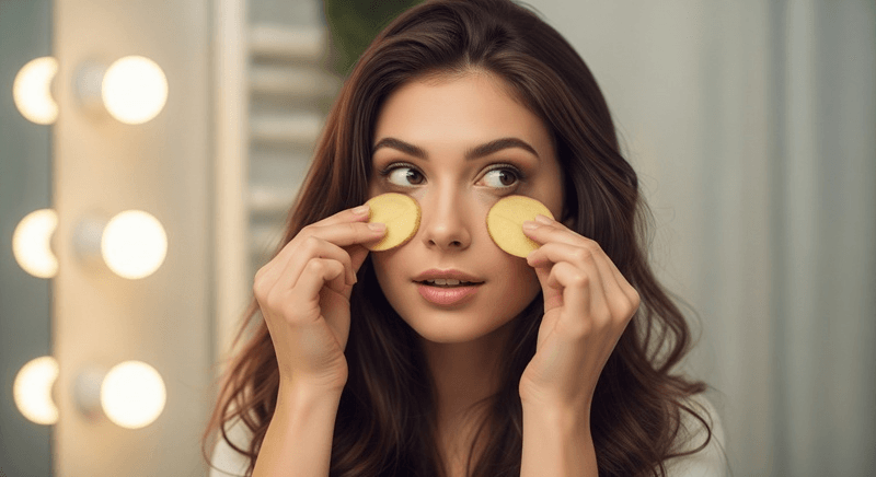 Bạn có thể thử đắp một lát khoai tây tươi cho vùng da dưới mắt