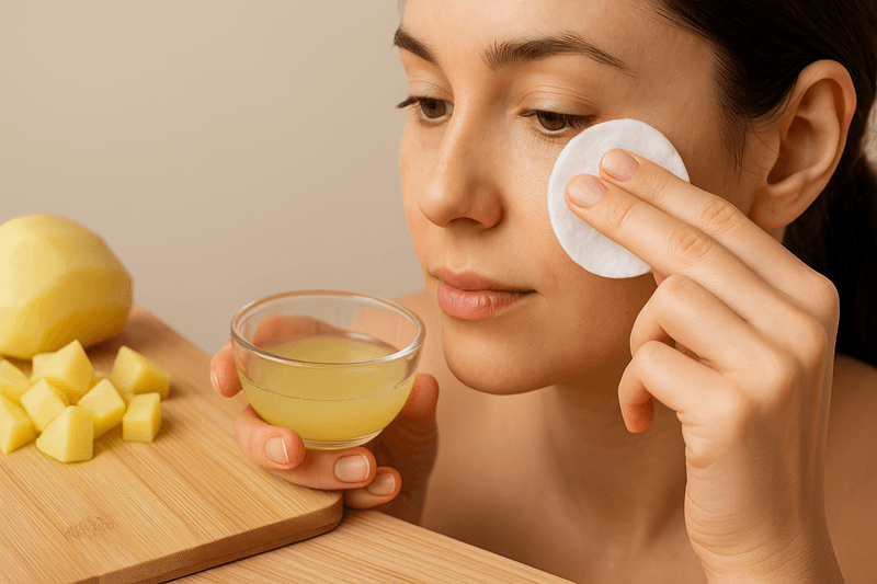 Dùng nước ép khoai tây là một cách đơn giản để bạn chăm sóc vùng da thâm quầng quanh mắt