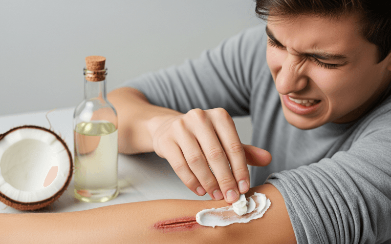 nếu bôi dầu dừa lên vết thương hở quá sớm, điều này có thể làm gián đoạn chu trình phục hồi