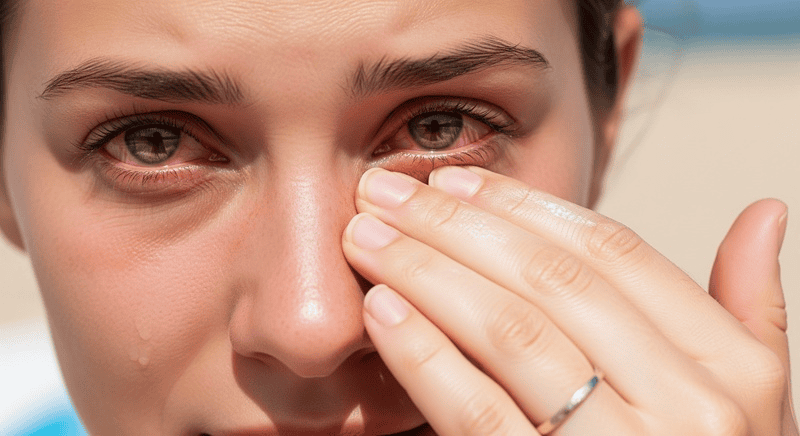 Một số thành phần trong kem chống nắng hóa học như Oxybenzone hay Avobenzone có thể di chuyển vào mắt, gây cảm giác rát, khó chịu