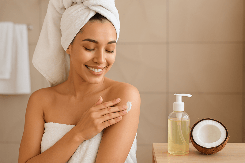 Bạn có thể sử dụng dầu dừa để dưỡng ẩm hằng ngày sau khi tắm