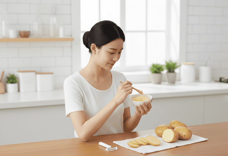 Trước khi sử dụng mặt nạ khoai tây lên toàn bộ khuôn mặt, bạn hãy thử nghiệm trên một vùng da nhỏ để kiểm tra xem có dị ứng hay không