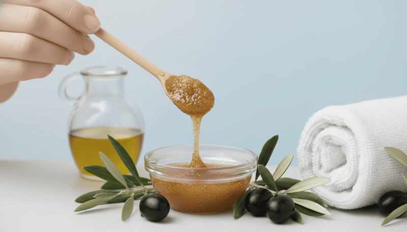 Sự kết hợp giữa dầu oliu và đường tạo nên một công thức tẩy tế bào chết tự nhiên, vừa dịu nhẹ nhưng vẫn hữu hiệu