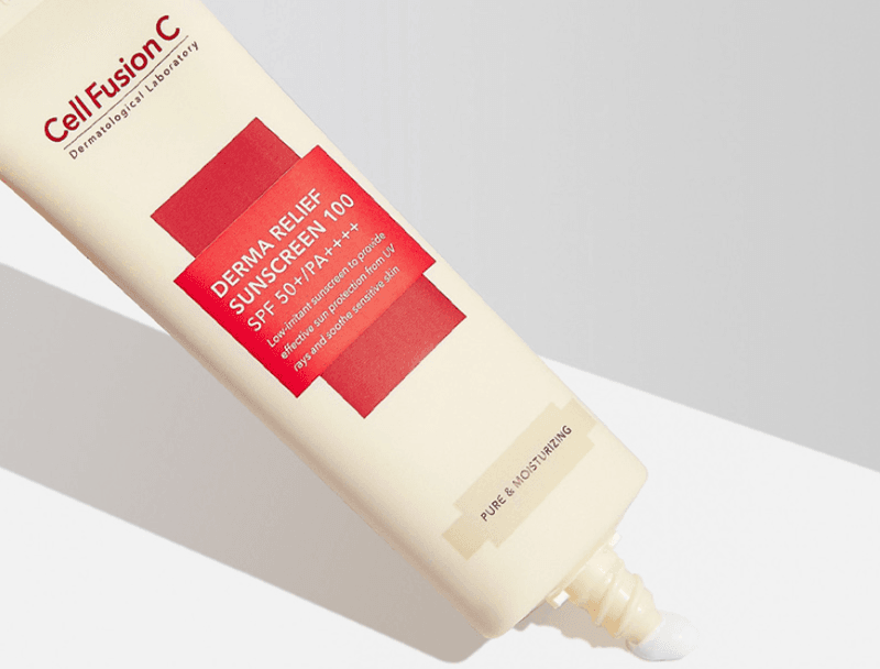 Cell Fusion C Derma Relief Sunscreen 100 SPF50+/PA++++ nổi bật nhờ công thức chứa Peptide, hoạt chất vàng kích thích sản sinh collagen tự nhiên