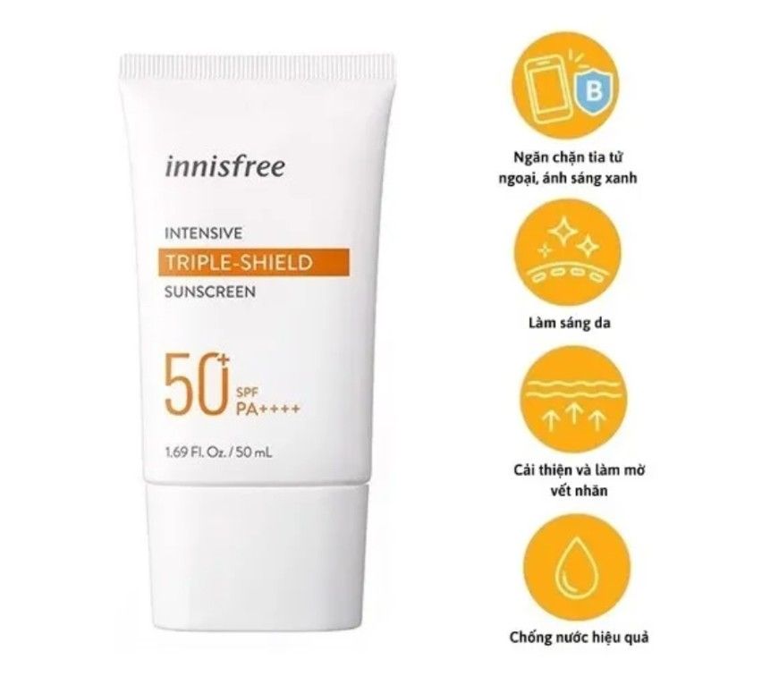 Innisfree Intensive Triple-Shield Sunscreen SPF50+ PA++++ tích hợp ba lớp bảo vệ trong một sản phẩm