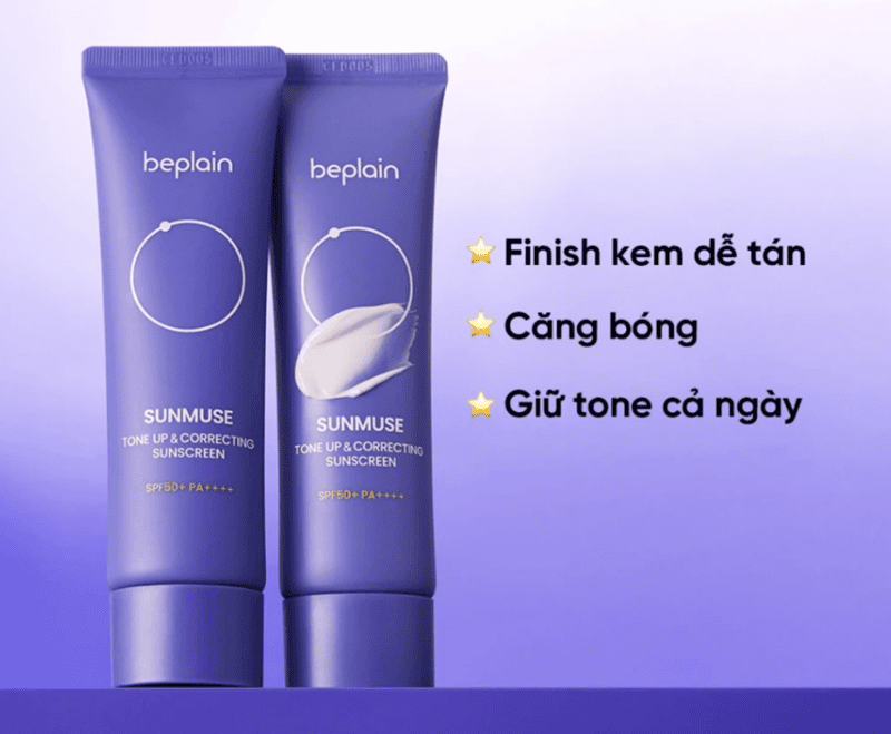 Sunmuse Tone-Up & Correcting SPF50+ PA+++ không chỉ có khả năng bảo vệ da khỏi tác hại của tia UV, mà còn tích hợp tính năng nâng tông và điều chỉnh sắc da tức thời