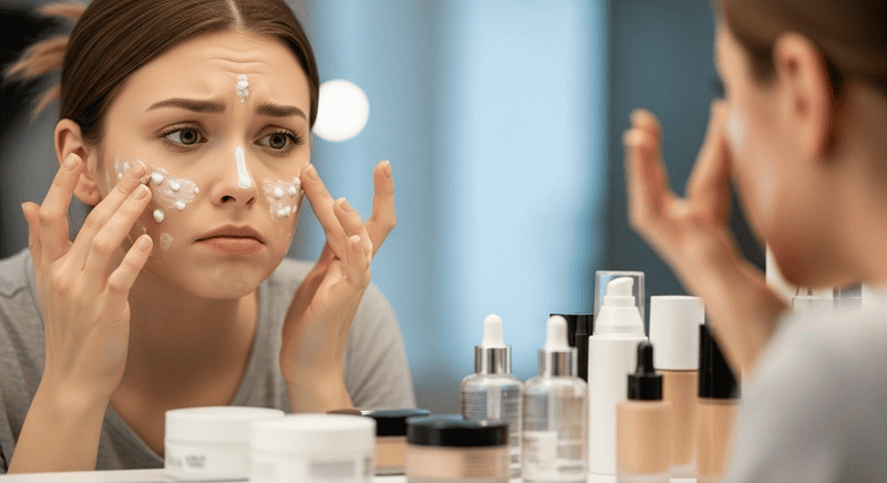Việc thoa quá nhiều lớp sản phẩm dưỡng da trước khi dùng kem chống nắng, hoặc không chờ đợi đủ thời gian cho từng lớp thẩm thấu hoàn toàn, sẽ tạo ra một lớp nền quá dày và ẩm