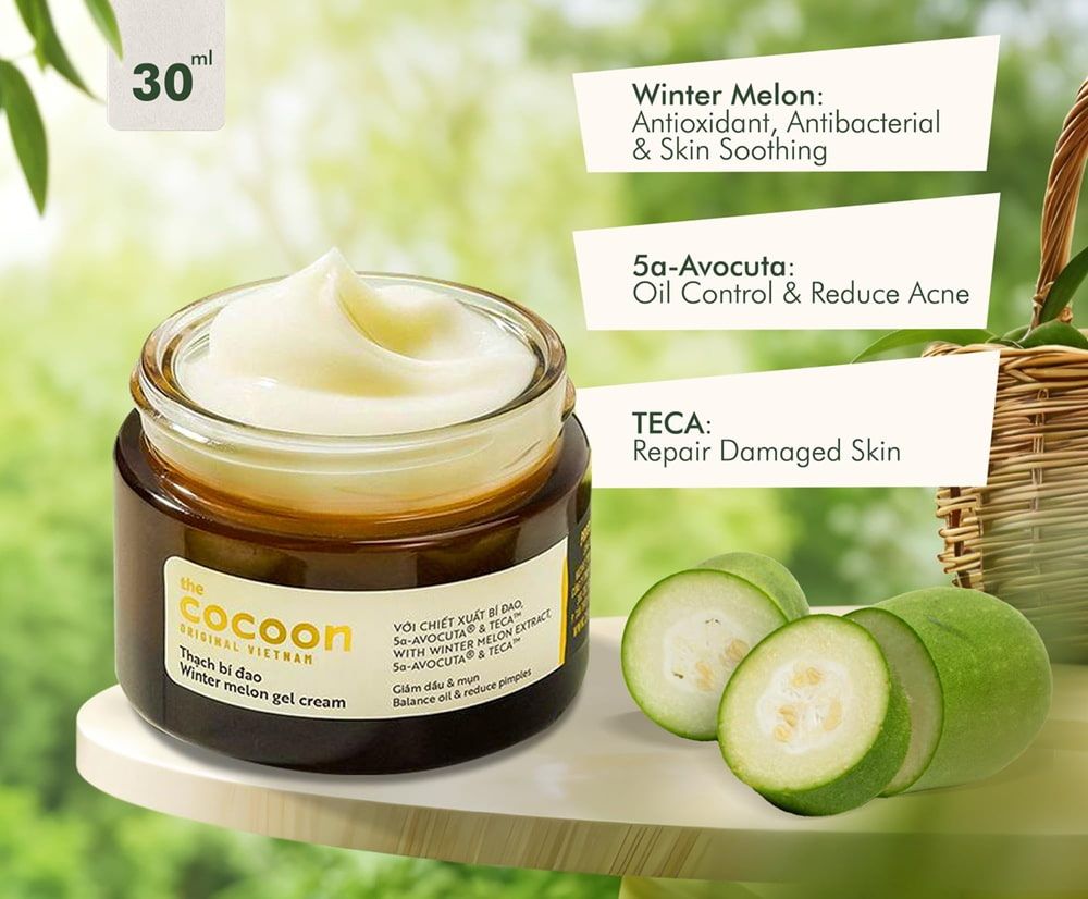 Dòng kem dưỡng bí đao Cocoon được phát triển riêng cho làn da dầu mụn