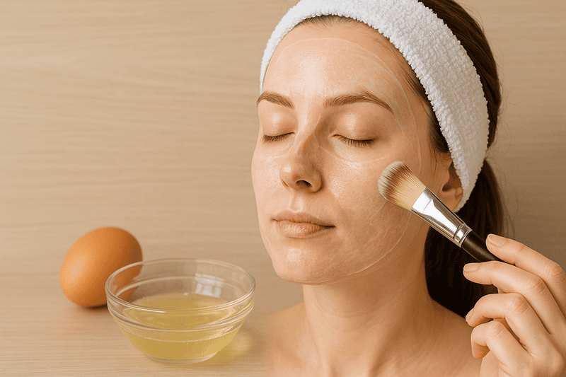 Thoa đều lòng trắng trứng lên mặt, tránh vùng mắt và môi