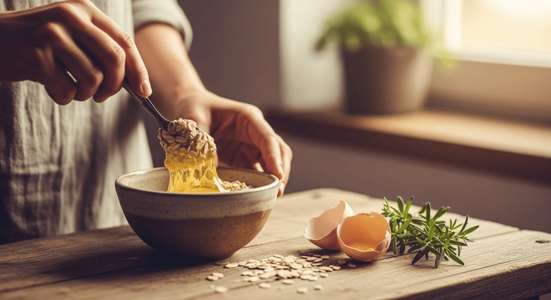 rộn yến mạch đã ngâm với lòng trắng trứng gà đã đánh bông