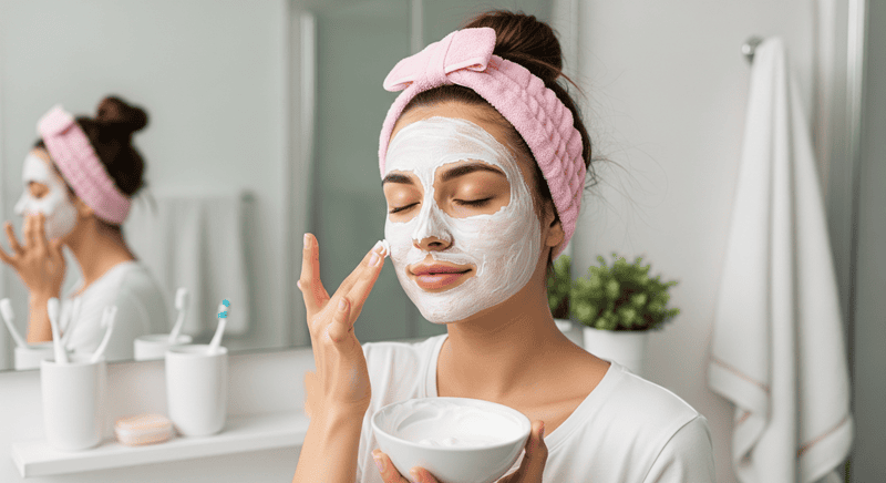 Dùng cọ hoặc tay sạch thoa đều một lớp sữa chua lên toàn bộ khuôn mặt, tránh vùng da quanh mắt và môi