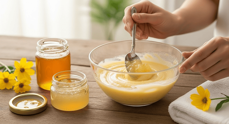 Dùng thìa khuấy đều cho đến khi hai nguyên liệu hòa quyện hoàn toàn vào nhau