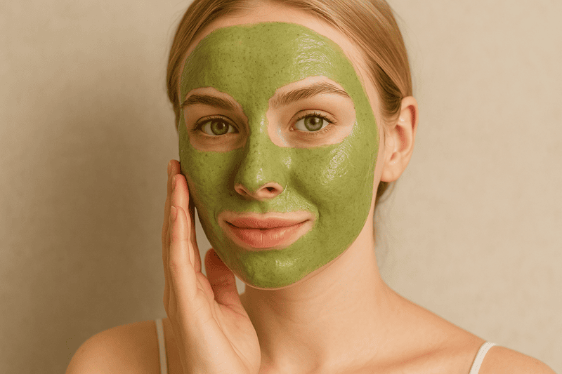 Dùng cọ mềm hoặc đầu ngón tay sạch thoa đều hỗn hợp mặt nạ trà xanh mật ong lên mặt, tránh vùng mắt và môi