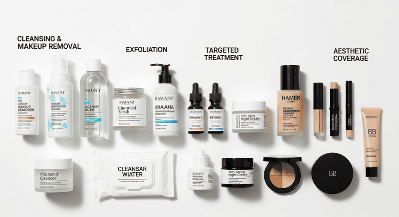 Mỹ phẩm cũng có thể được phân loại dựa trên cơ chế tác động trực tiếp lên da, trong đó mỗi nhóm sản phẩm đảm nhiệm một chức năng riêng