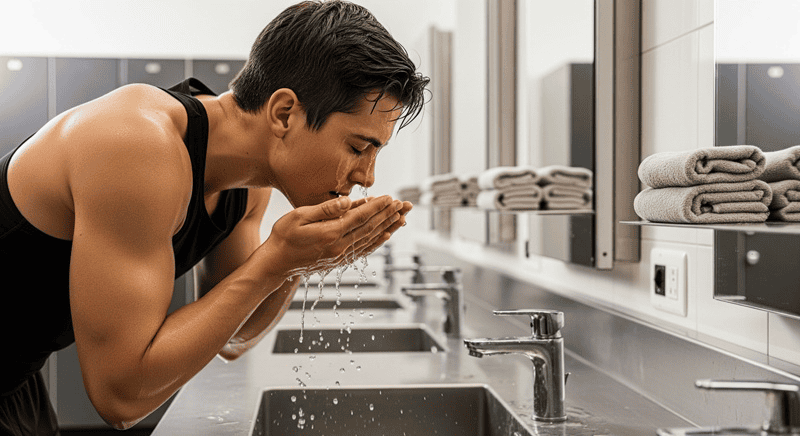 Rửa mặt với sữa rửa mặt sau khi tập luyện là một bước cần thiết để làm sạch sâu