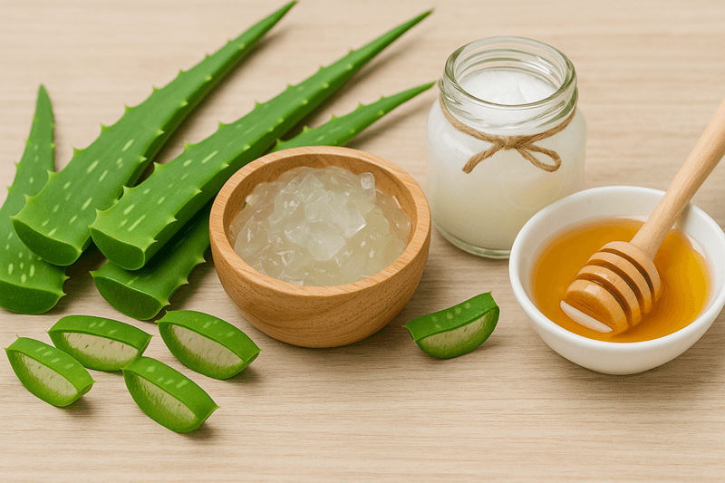 Bạn chuẩn bị dầu dừa, nha đam và cả mật ong (nếu có)