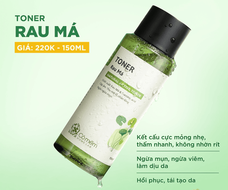 Toner rau má của Cỏ Mềm kết hợp Centella, PHA cùng nhóm dưỡng ẩm nền ở tỉ lệ vừa phải để duy trì pH