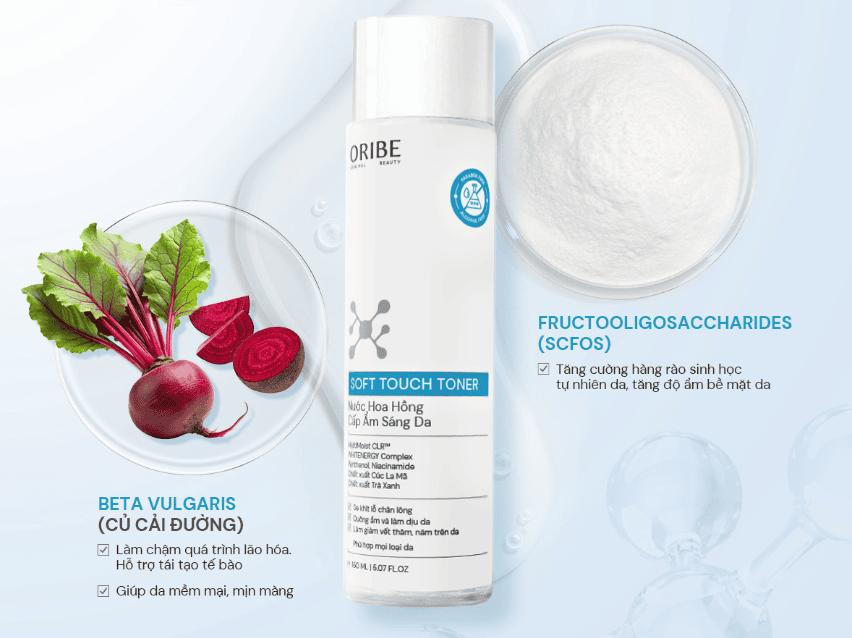Ở phân khúc toner cấp ẩm bình dân, Soft Touch của Oribe xây dựng công thức quanh nền tảng dưỡng ẩm quen thuộc, hướng đến cảm giác êm ái sau khi rửa mặt