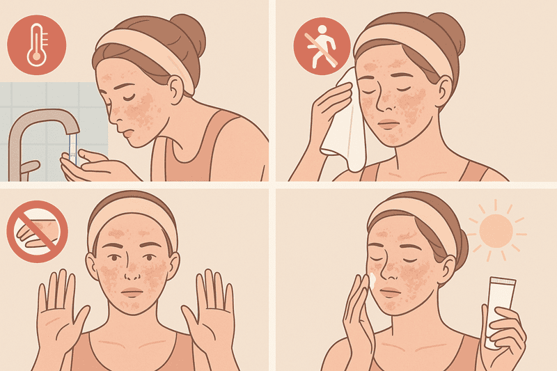 Bạn cần tránh sử dụng các loại sữa rửa mặt có tính tẩy mạnh, chứa hạt scrub hoặc tạo bọt quá nhiều