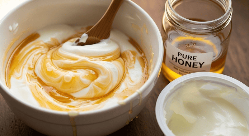 Trộn đều 2 thìa cà phê mật ong nguyên chất với 2 thìa cà phê sữa chua không đường