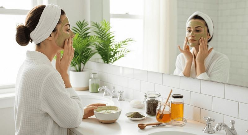 Lấy 1 - 2 thìa cà phê bột trà xanh nguyên chất (matcha) trộn đều với 2 thìa cà phê mật ong nguyên chất