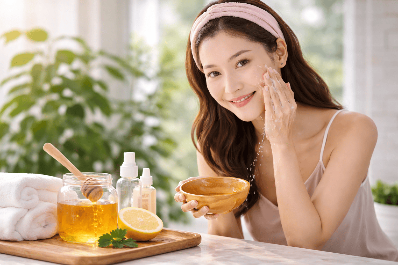 rửa mặt bằng nước ấm pha mật ong hình 2.png